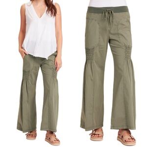 Essential XCVI ruching hangs out below the front pockets of this wide-leg pant.